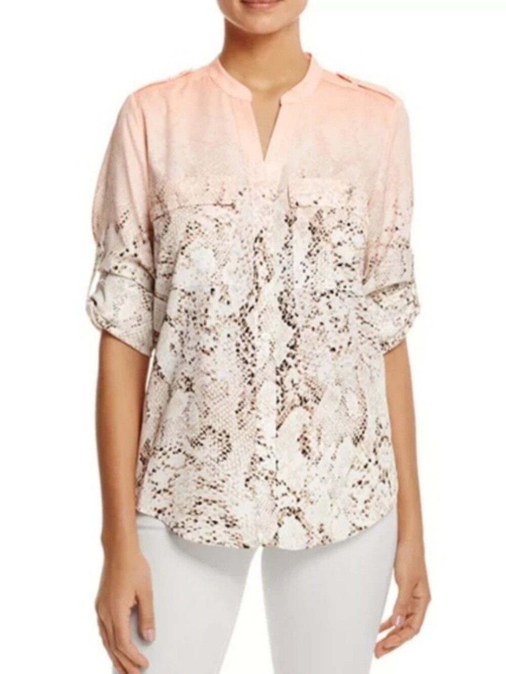 Calvin Klein Blush Snake Print Roll Tab Blouse Top Small/19 PTP